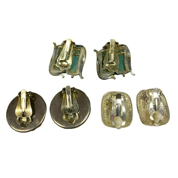 3 pair Vintage Purple, White, and Blue Enamel MCM Clip on Earrings - Picture 5 of 5